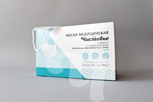 Маска 3-х слойная на резинках ЧИСТОВЬЕ спанбонд белый 100 шт/уп