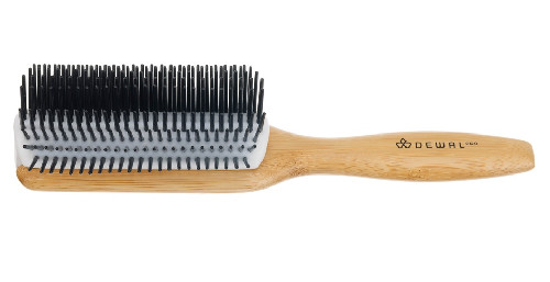 Щетка массажная DEWAL BAMBOO деревянная, нейлоновый штифт, 9 рядов